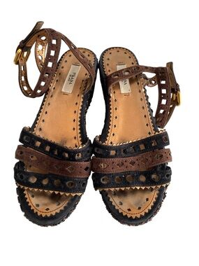 Prada Camoscio Strappy Suede Wedge Sandals 35